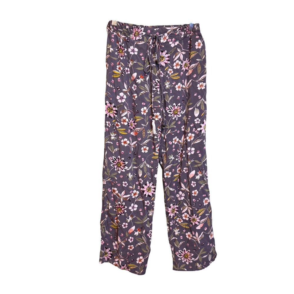 Angie Womens Floral Print Lounge Pajama Pants Blue Pink Small